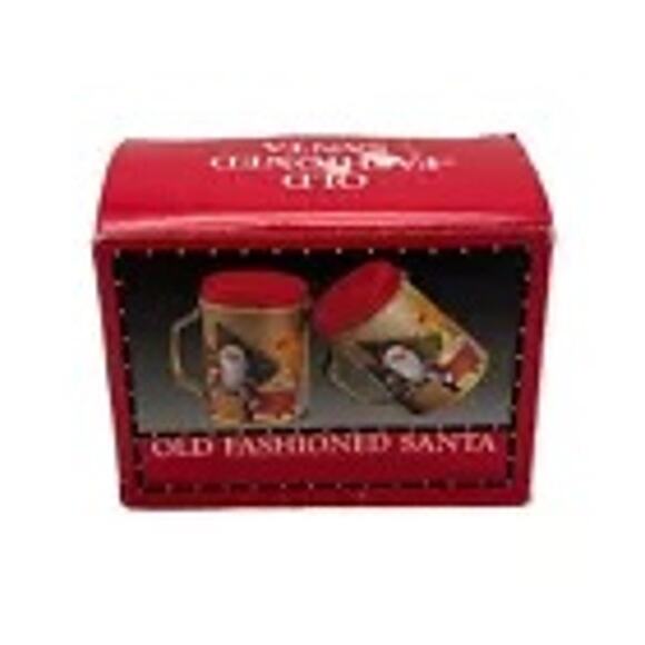 Old Fashioned Santa Christmas Scene Tin Salt & Pepper Shakers Preowned with Box - Picture 1 of 6